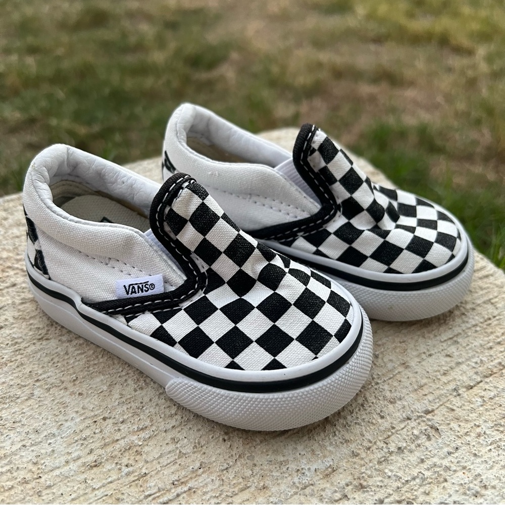 Vans Kids Black and White Checkered Slip-On Sneakers